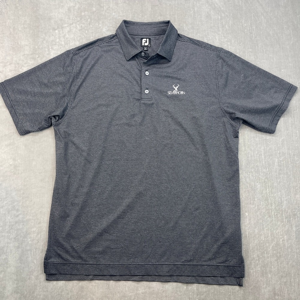 FJ FootJoy Men's Large Gray Houndstooth Print‎ Silverhorn Golf Polo Shirt
